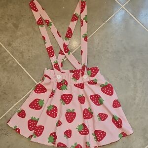 Strawberry Print Kids Skirt with Suspenders